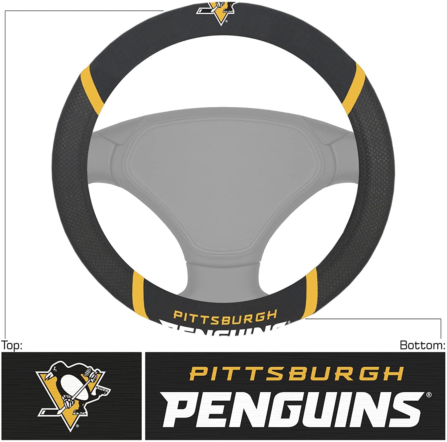 Pittsburgh Penguins Steering Wheel Cover Premium Embroidered Black 15 Inch