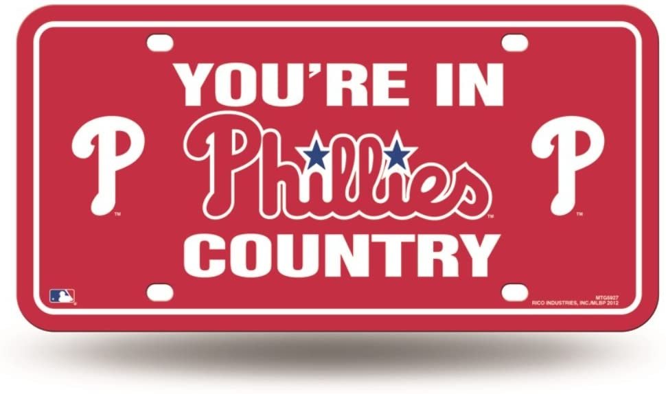 Philadelphia Phillies Metal Auto Tag License Plate, Country Design Red, 6x12 Inch