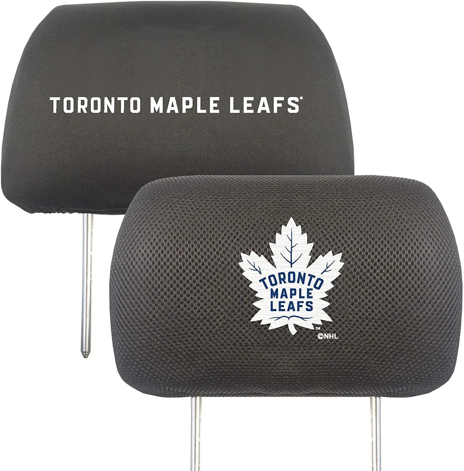Toronto Maple Leafs Pair of Premium Auto Head Rest Covers, Embroidered, Black Elastic, 14x10 Inch