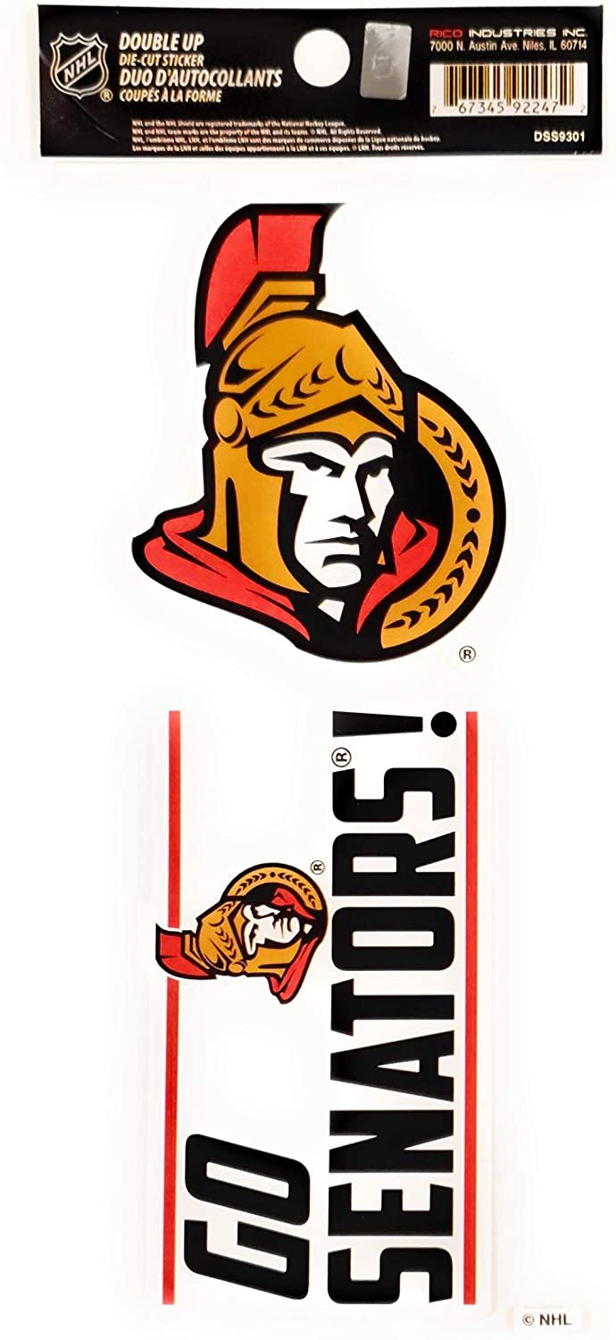 Ottawa Senators 2-Piece Double Up Die Cut Sticker Decal Sheet, 4x8 Inch