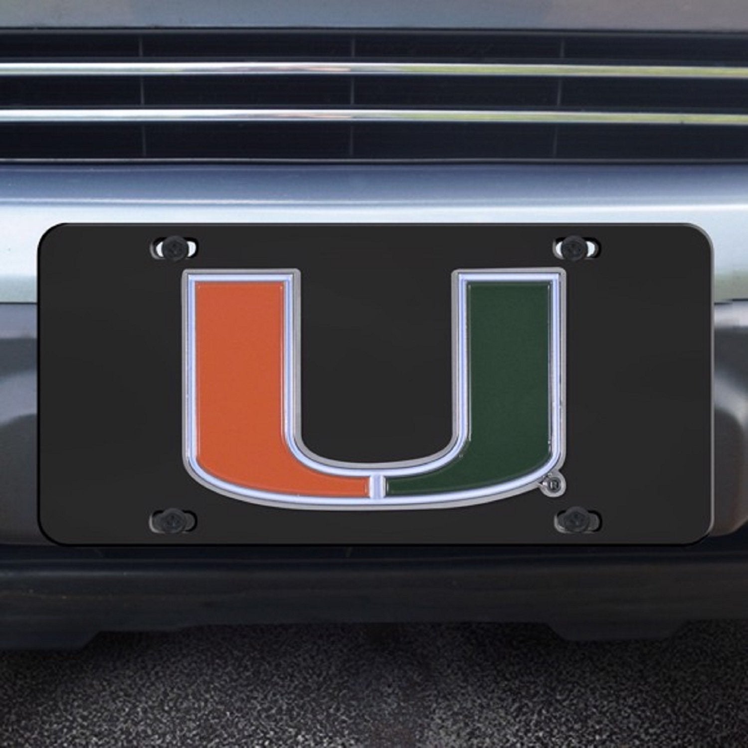 University of Miami Hurricanes License Plate Tag, Premium Stainless Steel Diecast, Black, Raised Solid Metal Color Emblem, 6x12 Inch