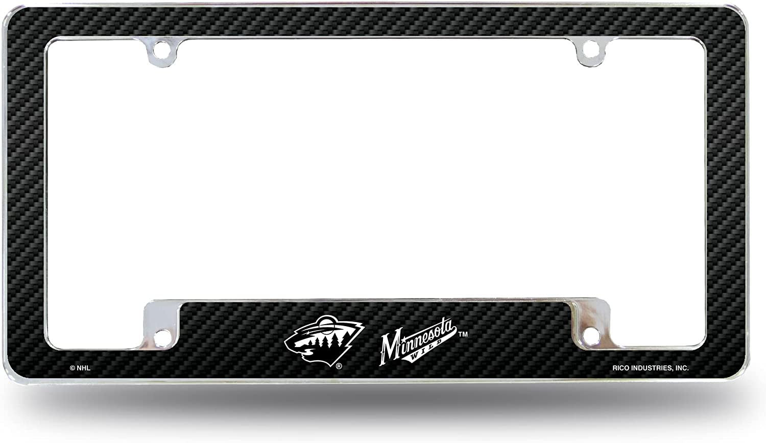 Minnesota Wild Metal License Plate Frame Chrome Tag Cover Carbon Fiber Design 6x12 Inch