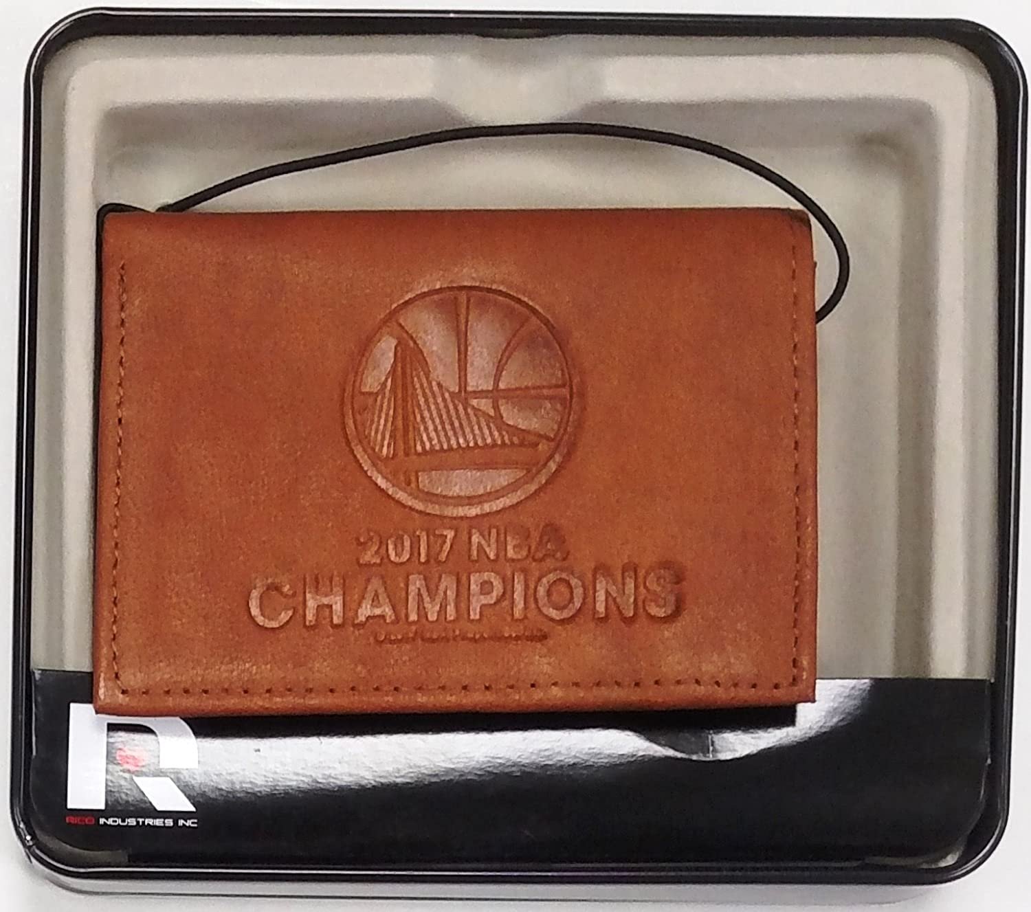 Golden State Warriors 2017 Champions Premium Brown Leather Wallet, Trifold, Embossed Laser Engraved