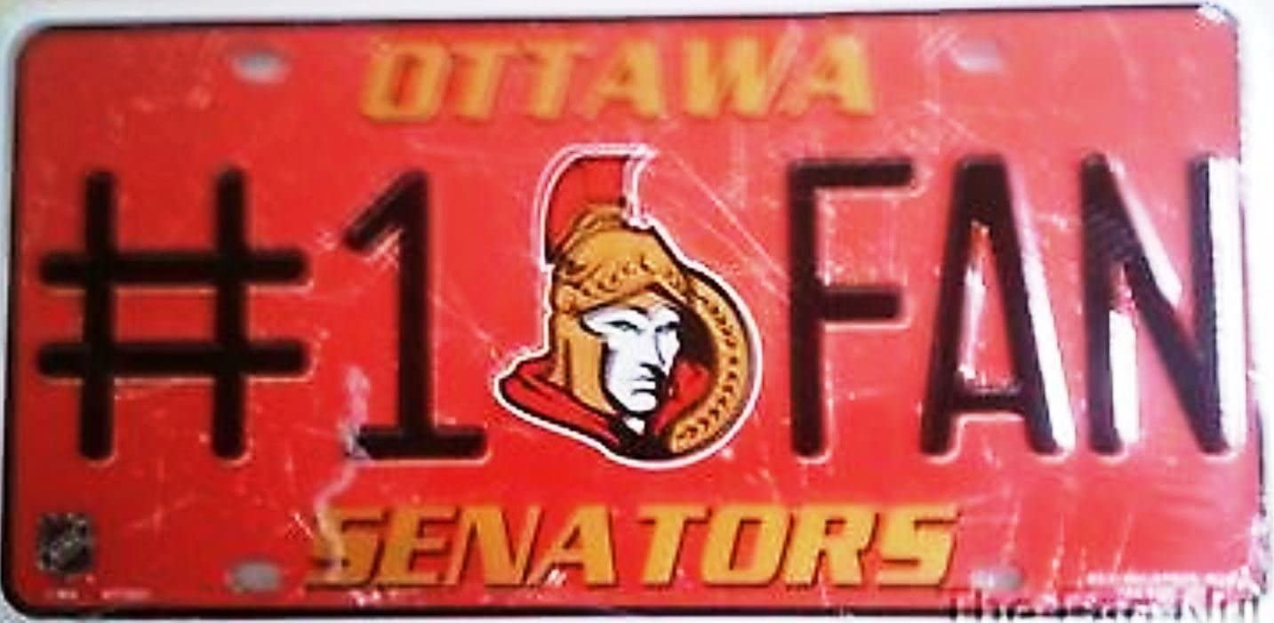Ottawa Senators Metal Auto Tag License Plate, #1 Fan Cracked Ice Design, 6x12 Inch