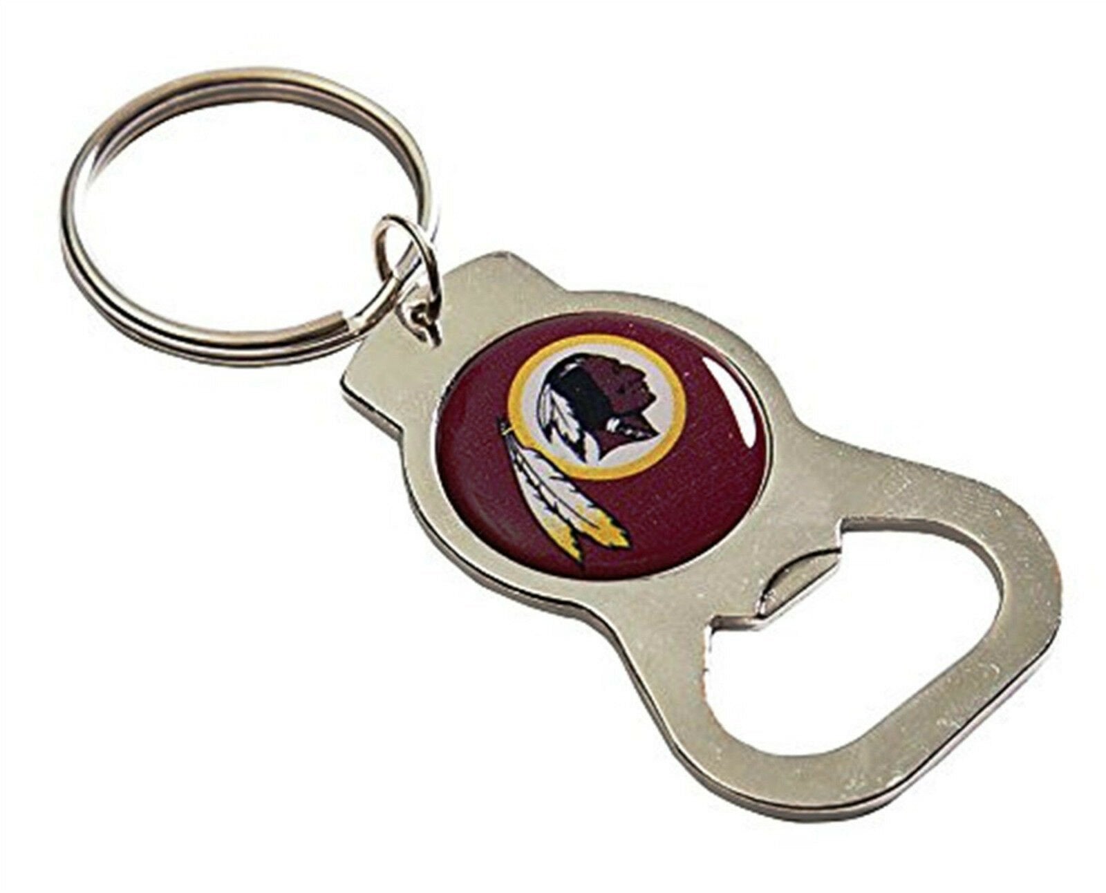 Washington Redskins Commanders Premium Solid Metal Bottle Opener Keychain, Silver Key Ring, Team Logo