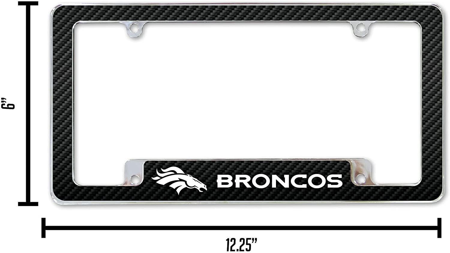 Denver Broncos Metal License Plate Frame Chrome Tag Cover Carbon Fiber Design 6x12 Inch