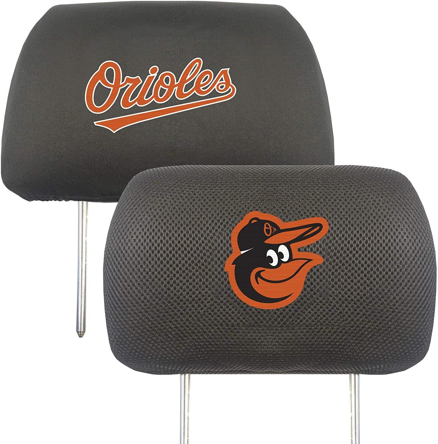 Baltimore Orioles Premium Pair of Auto Head Rest Covers, Black, Elastic, 10x14 Inch