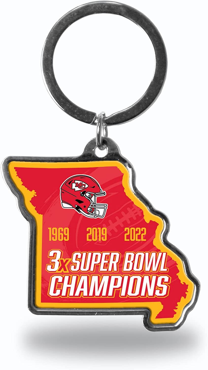 Kansas City Chiefs 3 Time Super Bowl Champions State Shape Keychain Metal