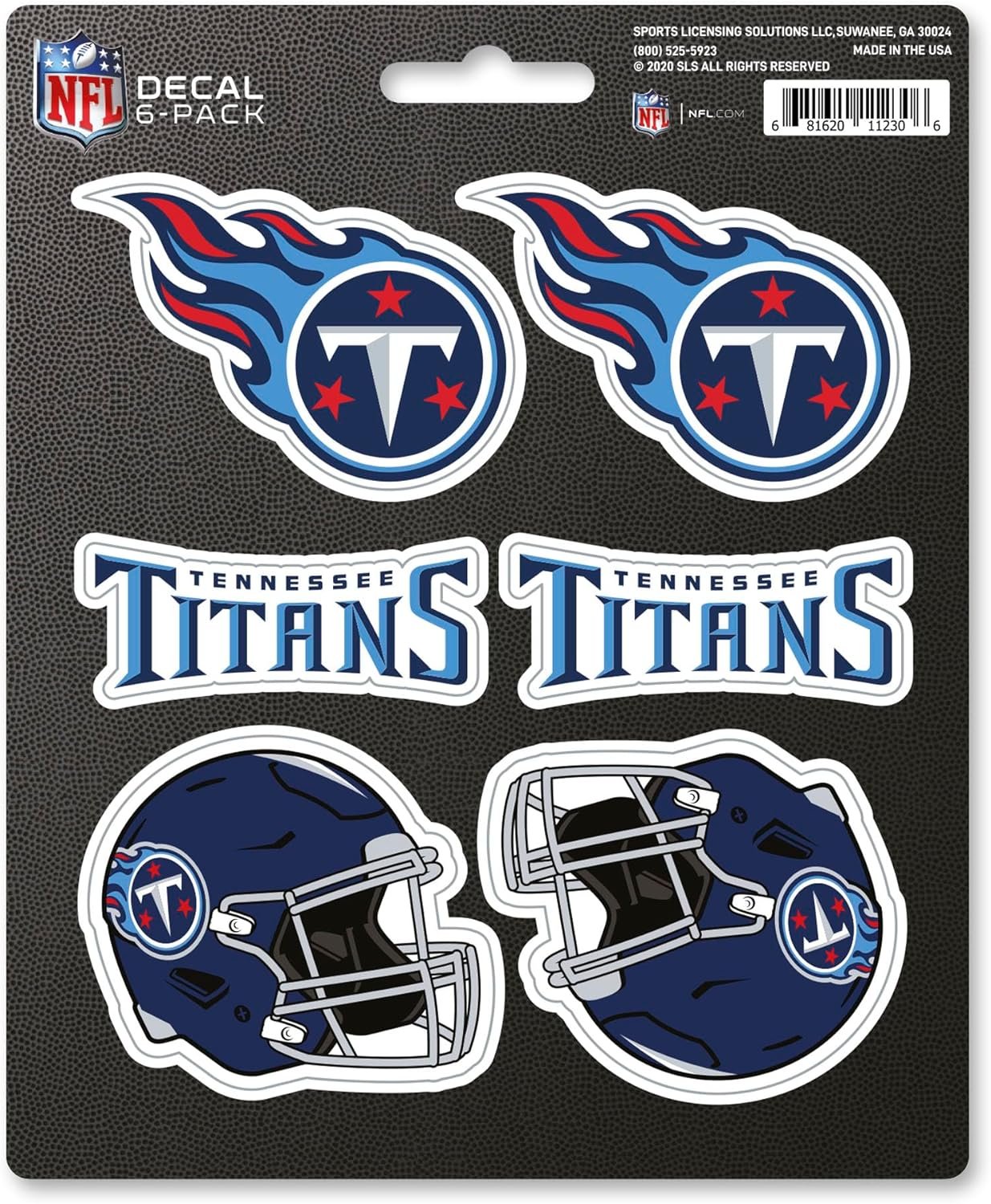 Tennessee Titans 6-Piece Decal Sticker Set, 5x6 Inch Sheet, Gift for football fans for any hard surfaces around home, automotive, personal items