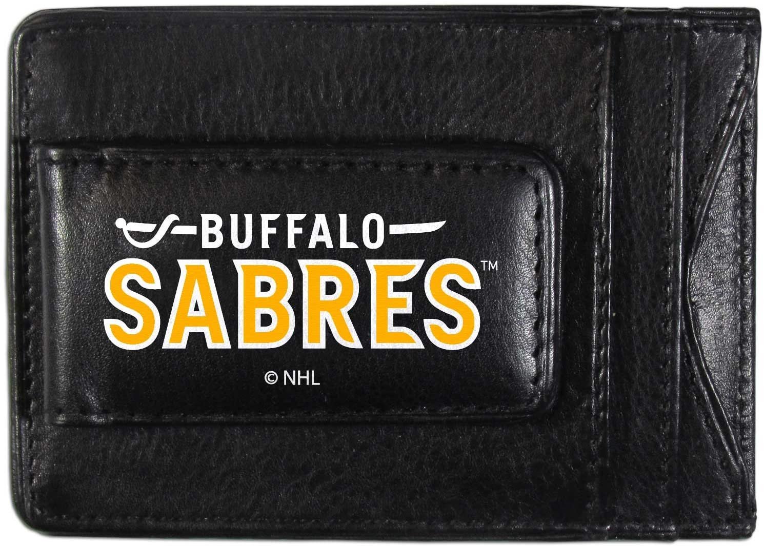 Buffalo Sabres Black Leather Wallet, Front Pocket Magnetic Money Clip, Printed Logo