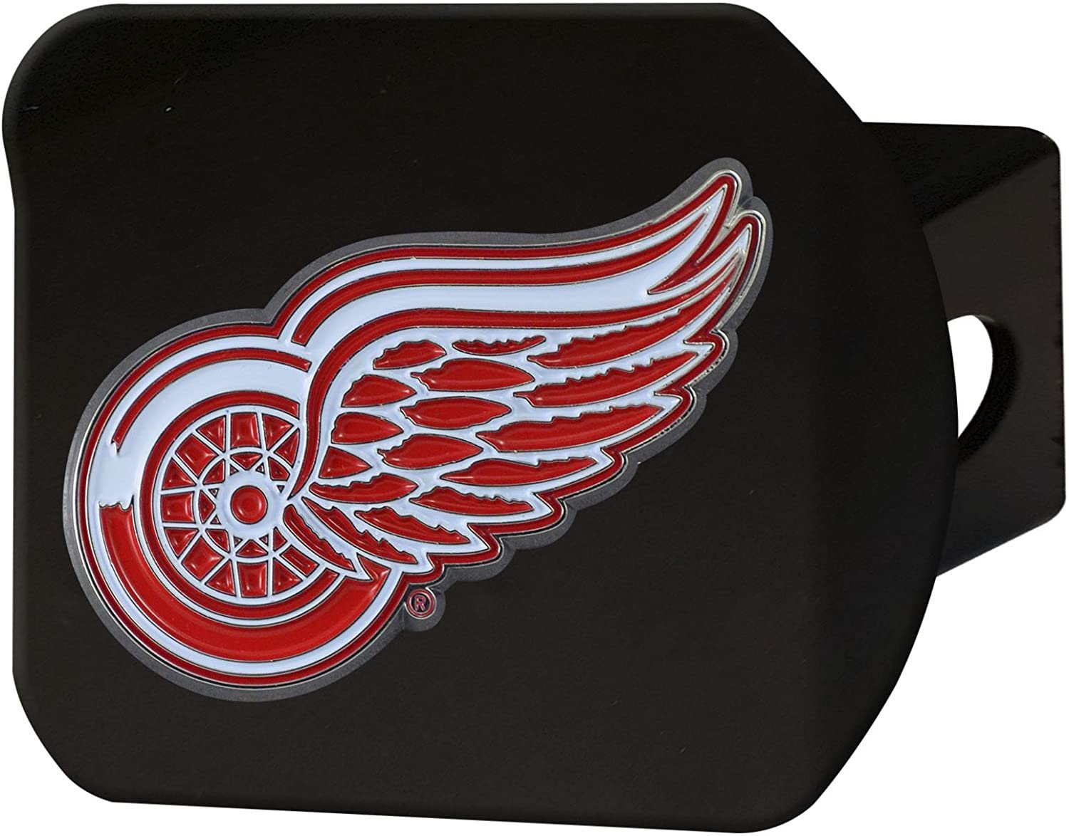 Detroit Red Wings Solid Metal Black Hitch Cover with Color Metal Emblem 2 Inch Square Type III