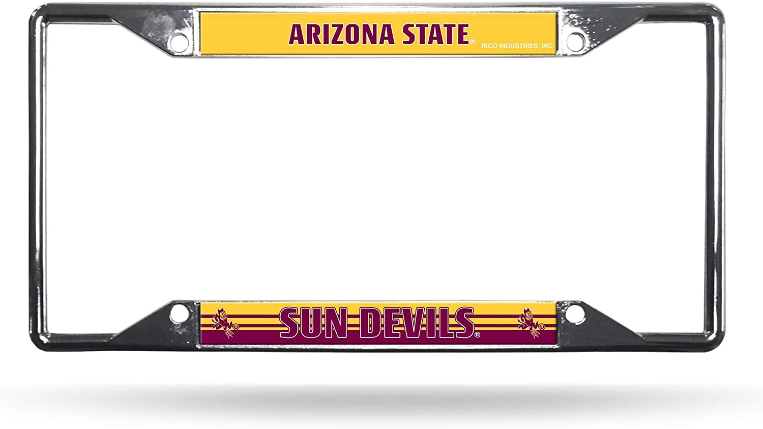 Arizona State University Sun Devils Metal License Plate Frame Chrome Tag Cover, EZ View Design, 12x6 Inch