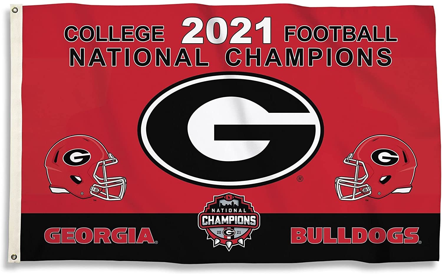 University of Georgia Bulldogs 2021 Championship Premium 3x5 Feet Flag Banner, Metal Grommets, Outdoor Use, Single Sided