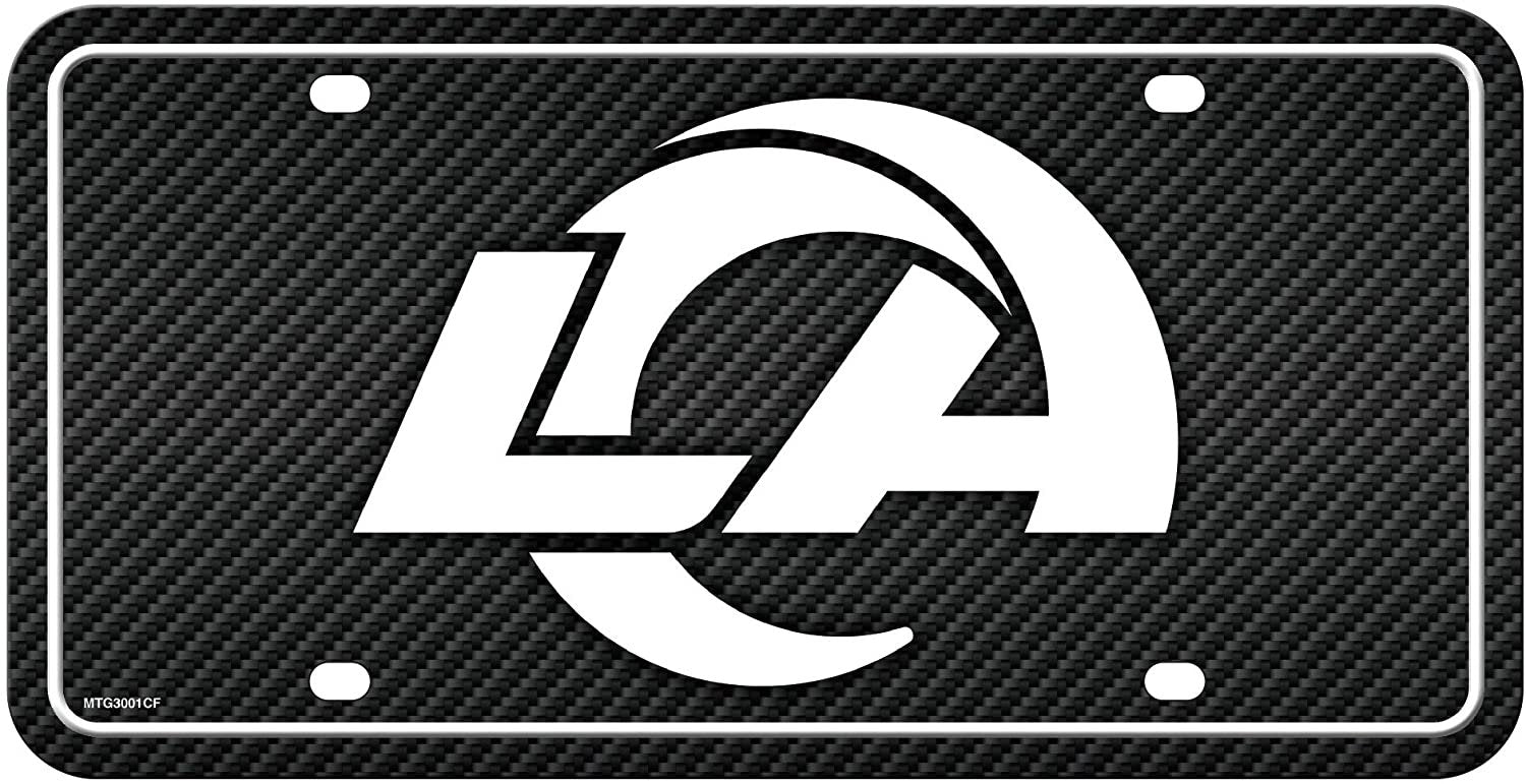 Los Angeles Rams Metal Auto Tag License Plate, Carbon Fiber Design, 6x12 Inch