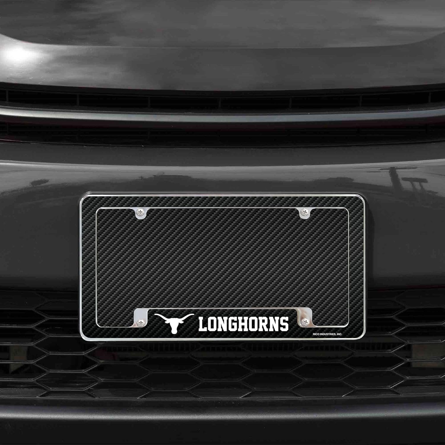 University of Texas Longhorns Metal License Plate Frame Chrome Tag Cover 12x6 Inch Carbon Fiber Design