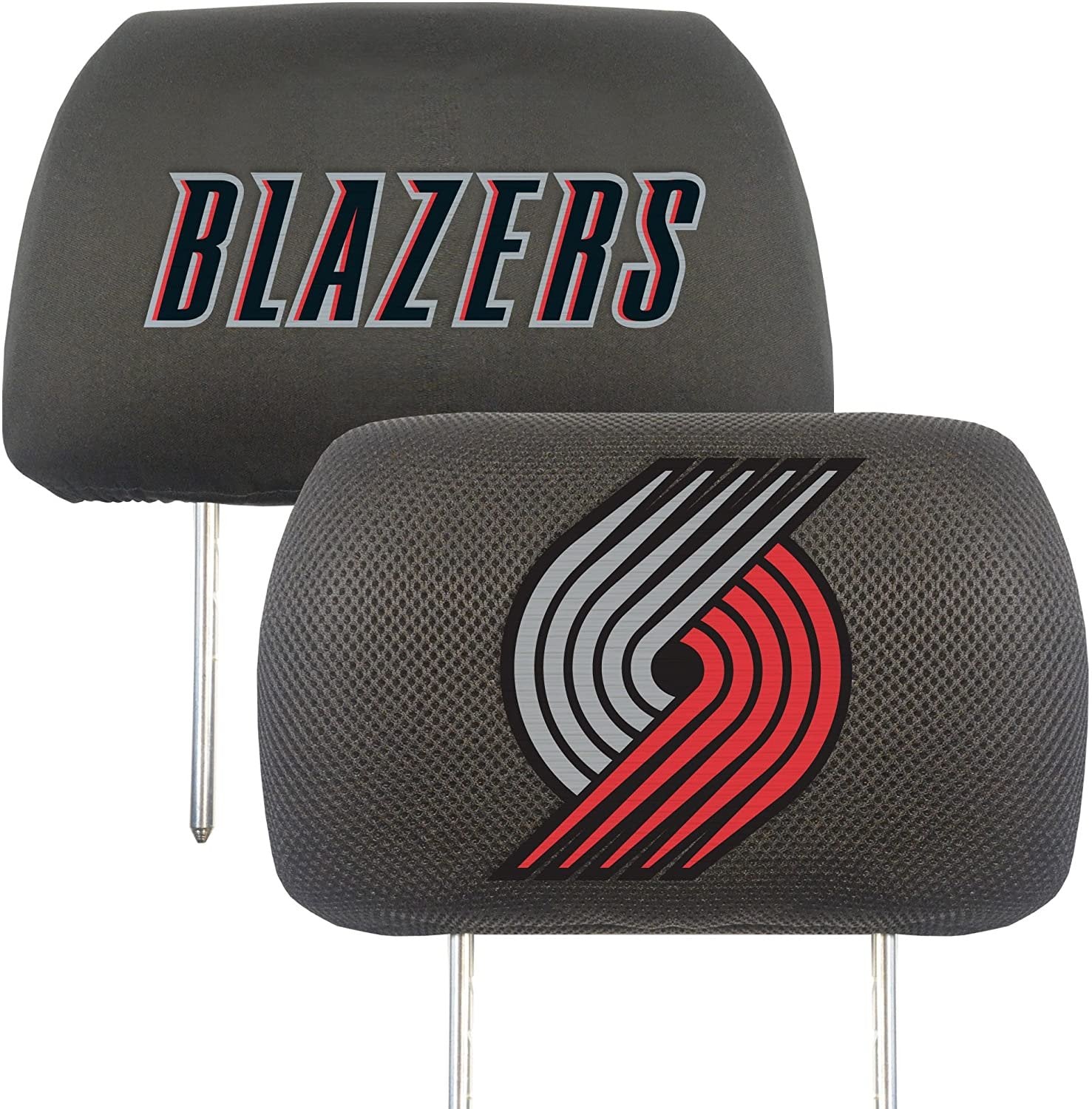 Portland Trail Blazers Pair of Premium Auto Head Rest Covers, Embroidered, Black Elastic, 14x10 Inch