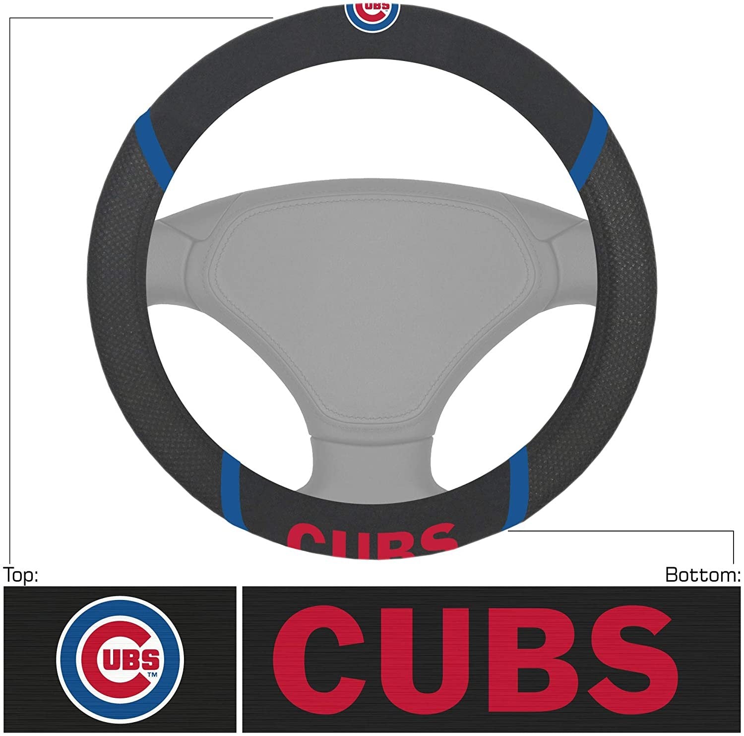 Chicago Cubs Steering Wheel Cover Premium Embroidered Black 15 Inch