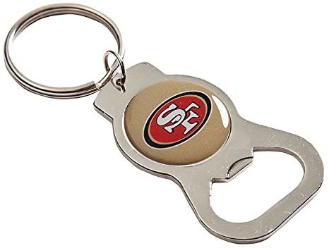 San Francisco 49ers Premium Solid Metal Bottle Opener Keychain, Silver Key Ring, Team Logo