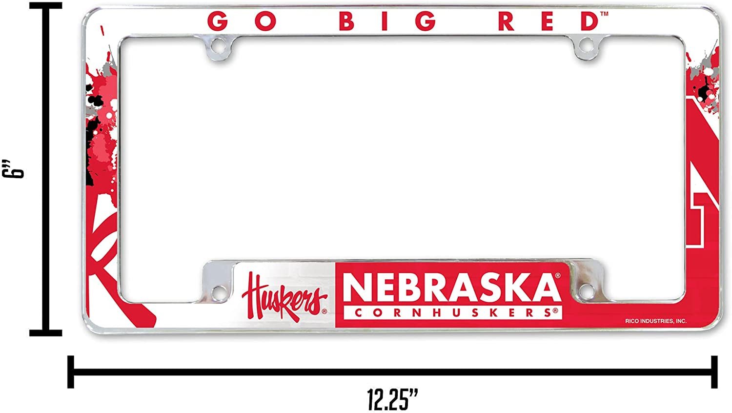 University of Nebraska Cornhuskers Metal License Plate Frame Chrome Tag Cover 12x6 Inch All Over Design
