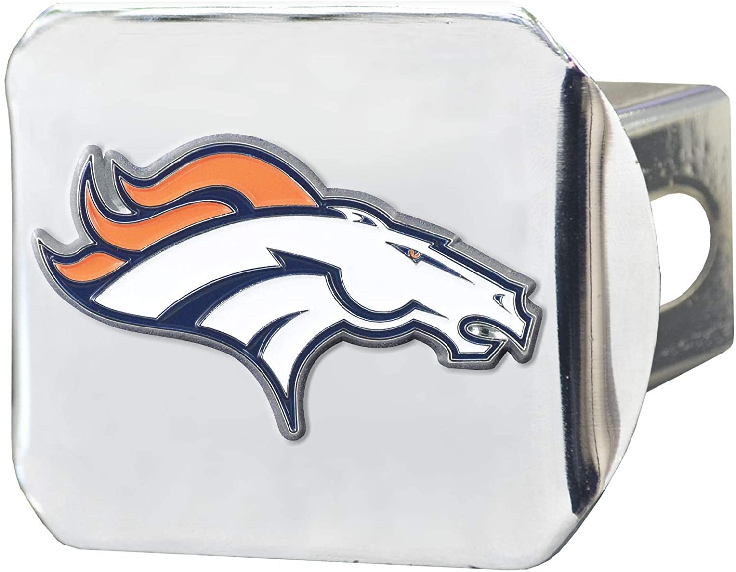 Denver Broncos Hitch Cover Solid Metal with Raised Color Metal Emblem 2" Square Type III