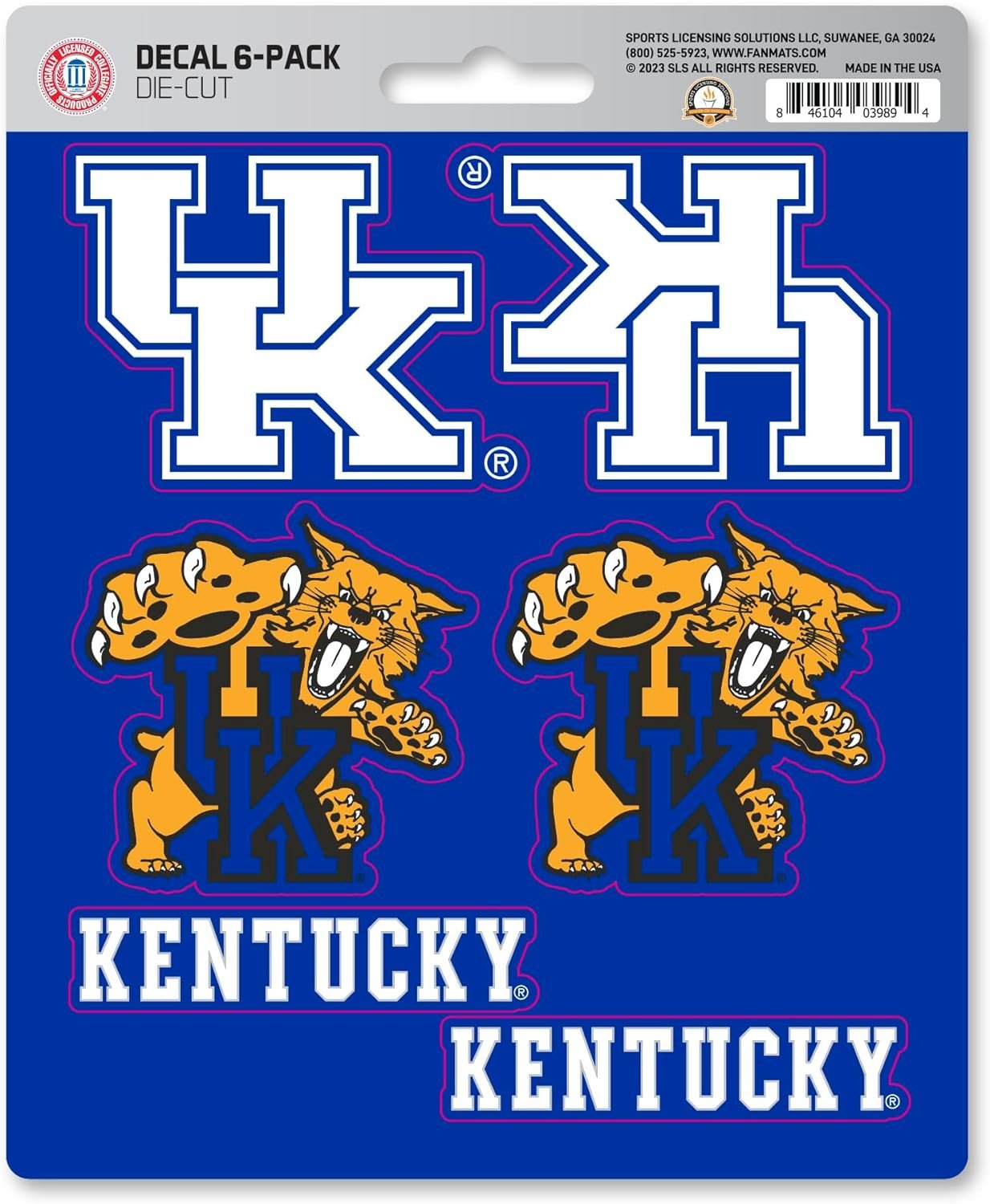 University of Kentucky Wildcats 6-Piece Decal Sticker Set, 5x6 Inch Sheet, Gift for football fans for any hard surfaces around home, automotive, personal items
