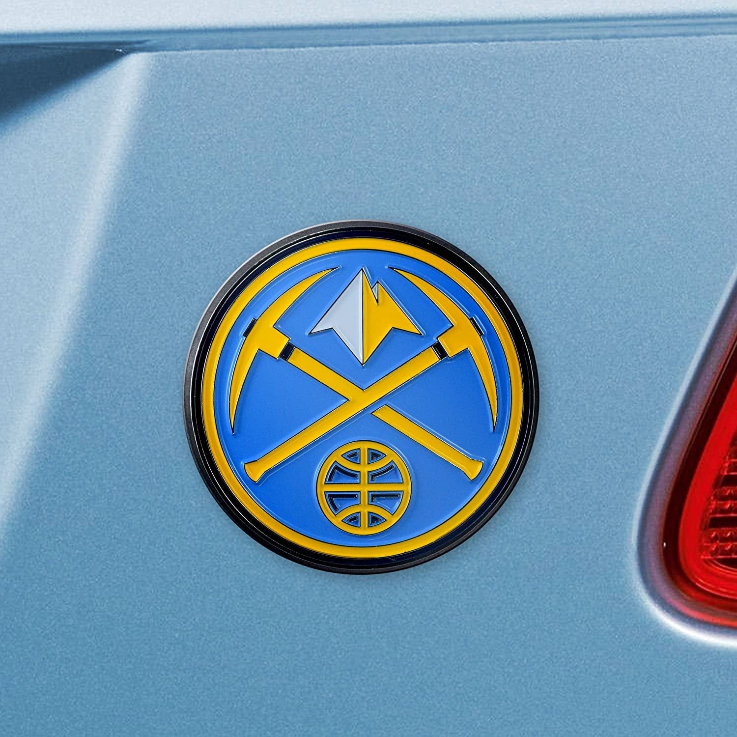 Denver Nuggets Premium Solid Metal Raised Auto Emblem Shape Cut Adhesive Backing