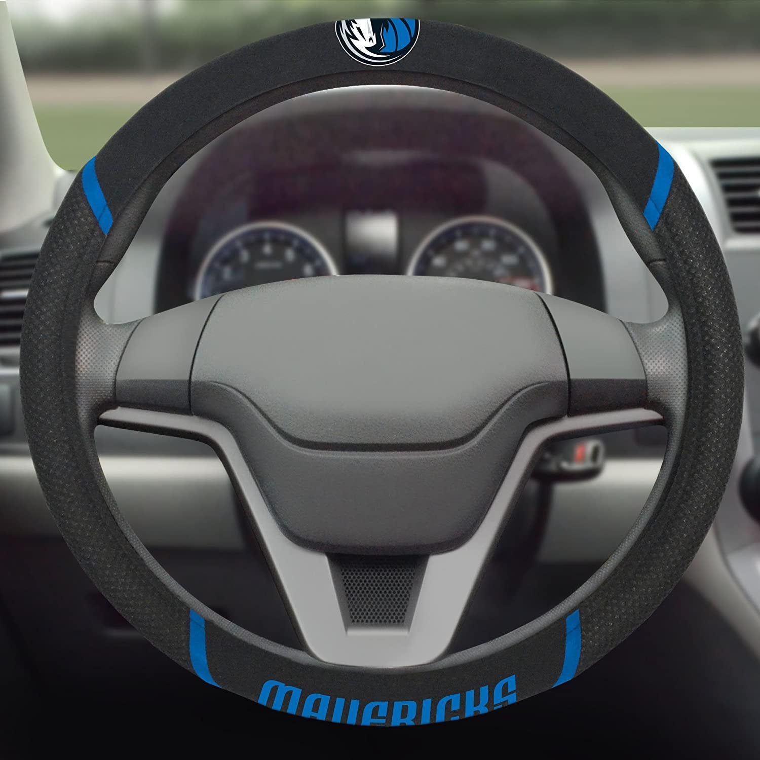 Dallas Mavericks Steering Wheel Cover Premium Embroidered Black 15 Inch