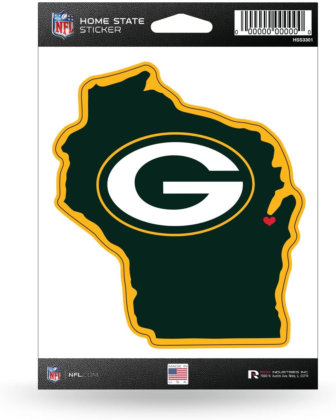 Green Bay Packers 5 Inch Sticker Decal, Home State Design, Flat Vinyl, Full Adhesive Backing