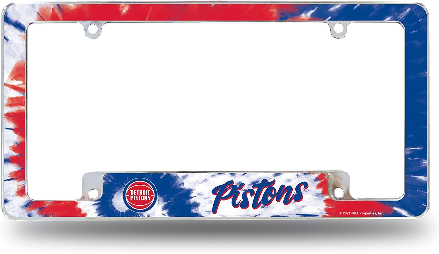 Detroit Pistons Metal License Plate Frame Chrome Tag Cover Tie Dye Design 6x12 Inch