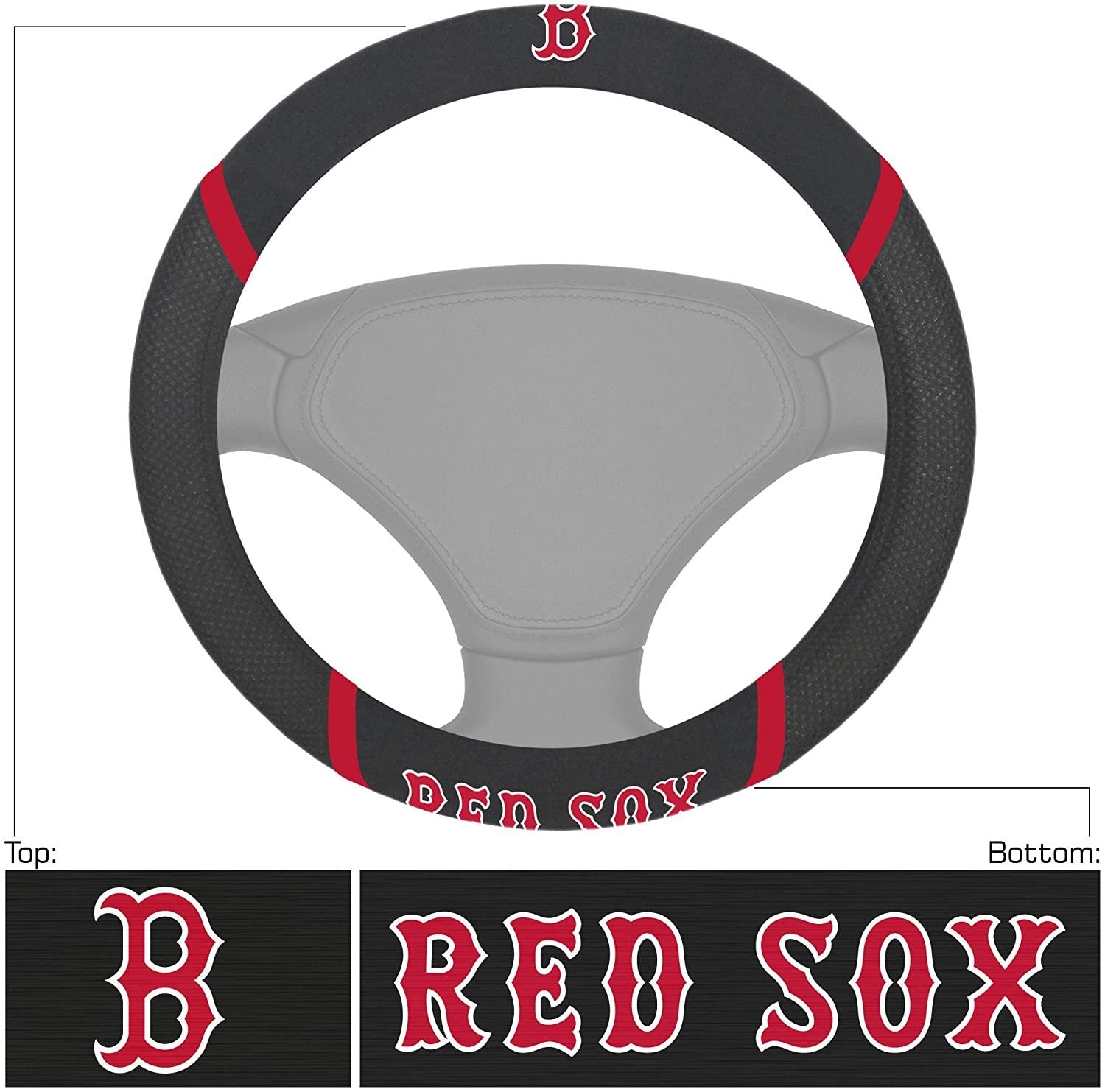 Boston Red Sox Steering Wheel Cover Premium Embroidered Black 15 Inch
