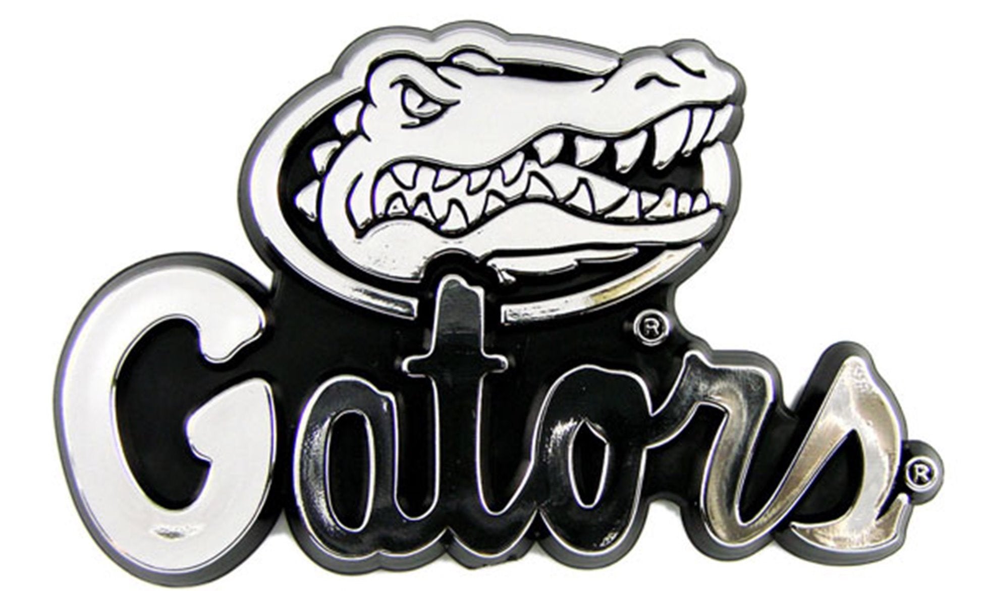 University of Florida Gators Auto Emblem, Plastic Molded, Silver Chrome Color, Raised 3D Effect, Adhesive Backing