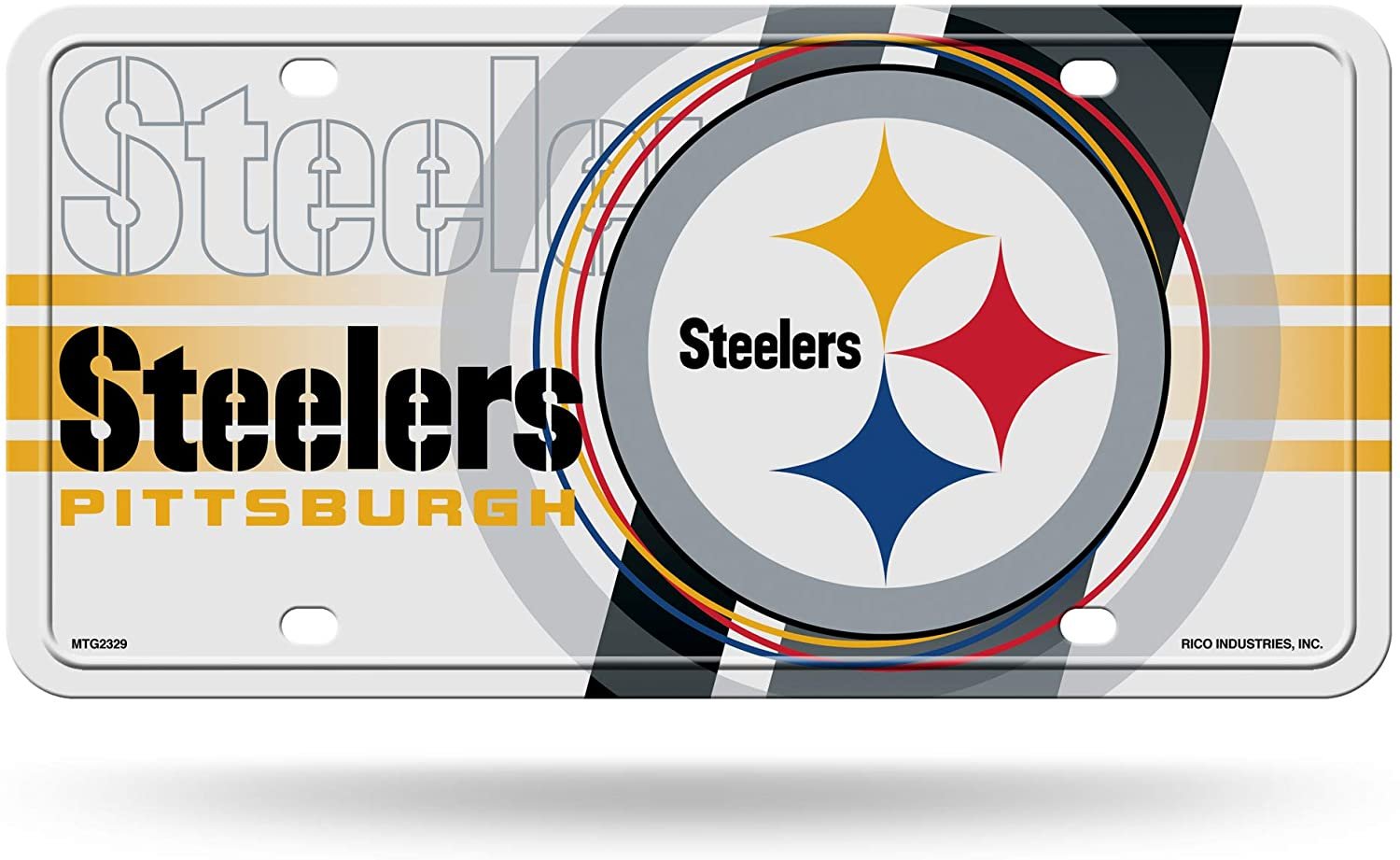 Pittsburgh Steelers Metal Auto Tag License Plate, White Circle Design, 12x6 Inch