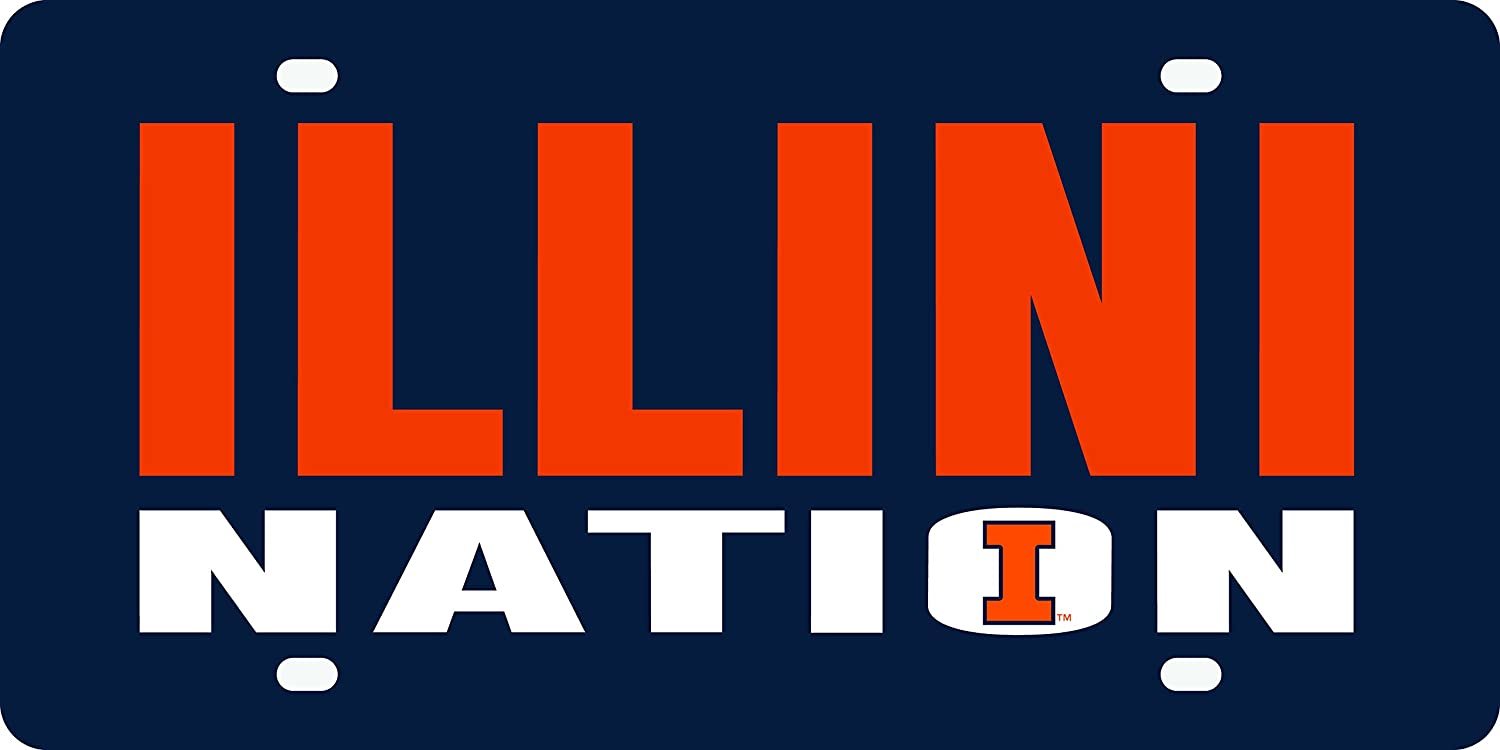 University of Illinois Fighting Illini Premium Laser Cut Tag License Plate, Mirrored Acrylic Inlaid, Nation, 12x6 Inch