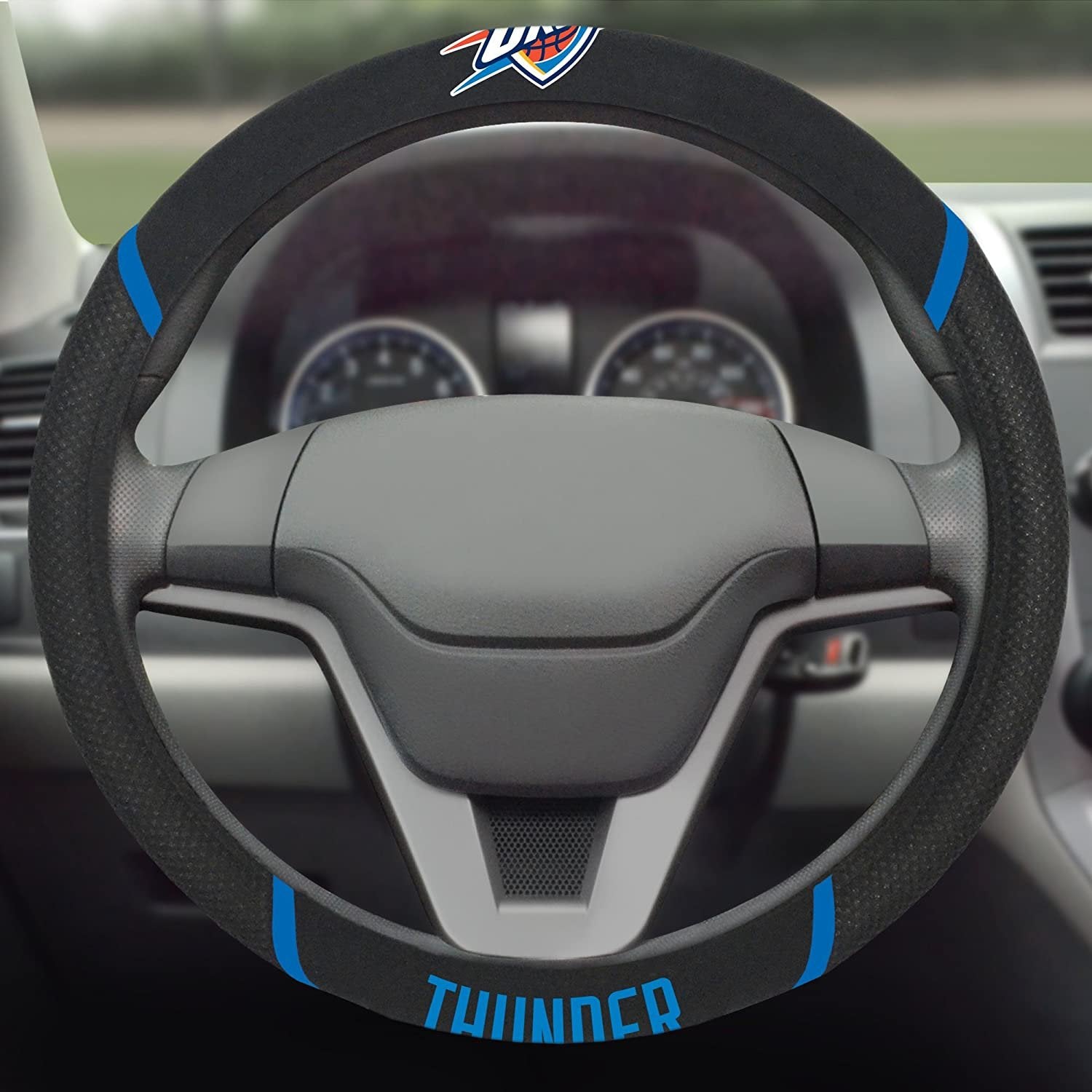 Oklahoma City Thunder Steering Wheel Cover Premium Embroidered Black 15 Inch