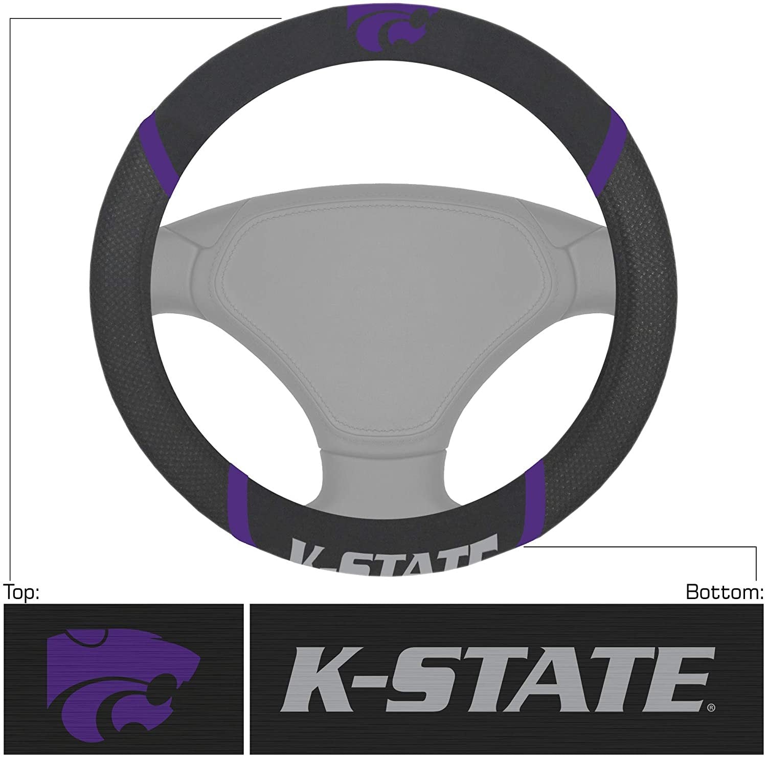 Kansas State Wildcats Steering Wheel Cover Premium Embroidered Black 15 Inch University