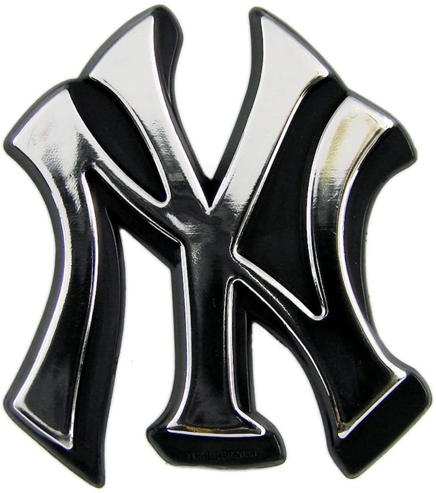 New York Yankees Auto Emblem, Plastic Molded, Silver Chrome Color, Raised 3D Effect, Adhesive Backing