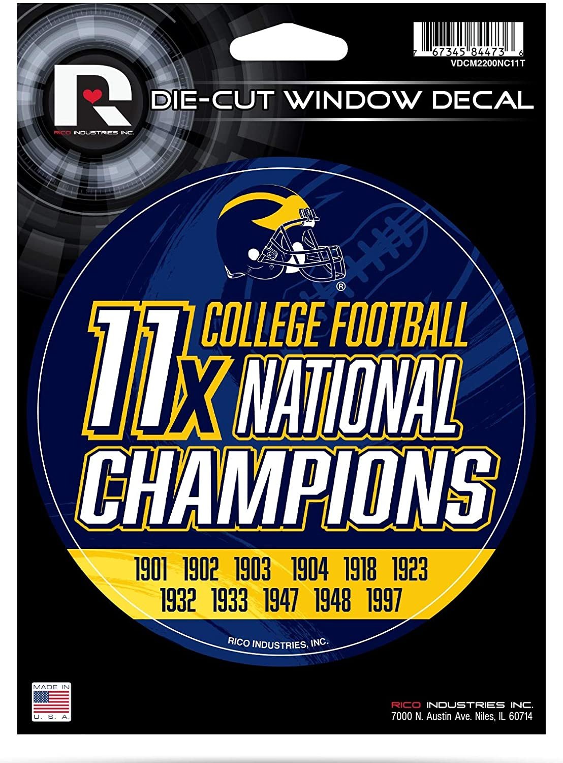 Michigan Wolverines 5" Decal Sticker 11X Time Champions Flat Vinyl Auto Emblem College Football University of