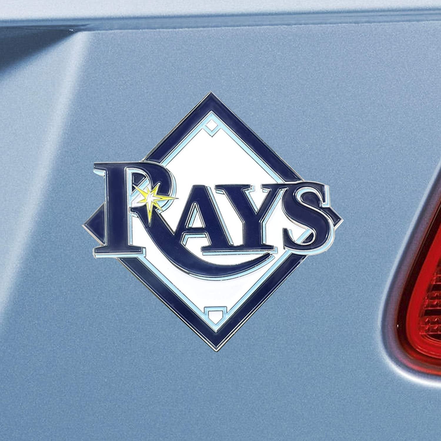 Tampa Bay Rays Premium Solid Metal Raised Auto Emblem, Team Color, Shape Cut, Adhesive Backing