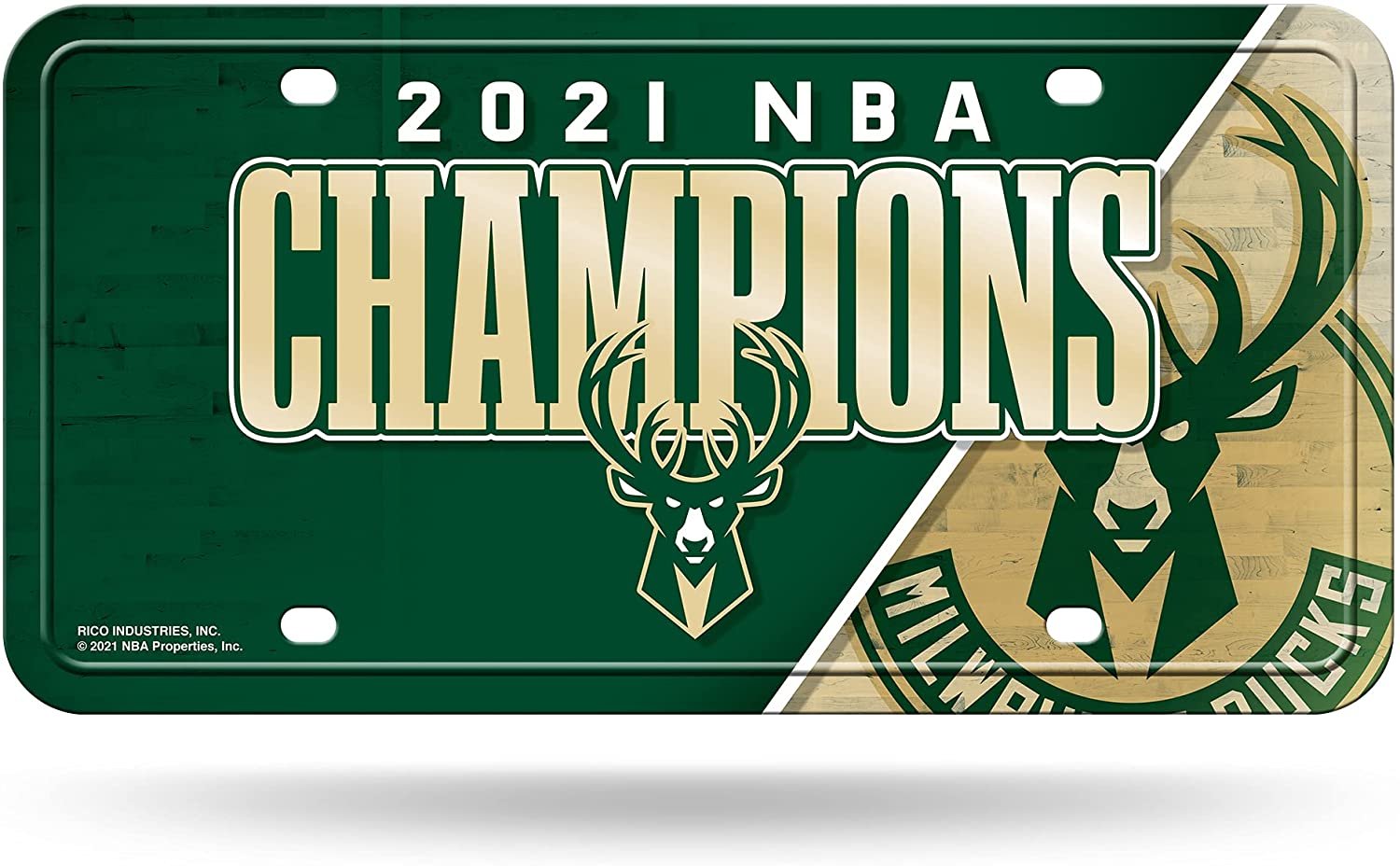 Milwaukee Bucks Metal Auto Tag License Plate, 2021 Champions, 6x12 Inch