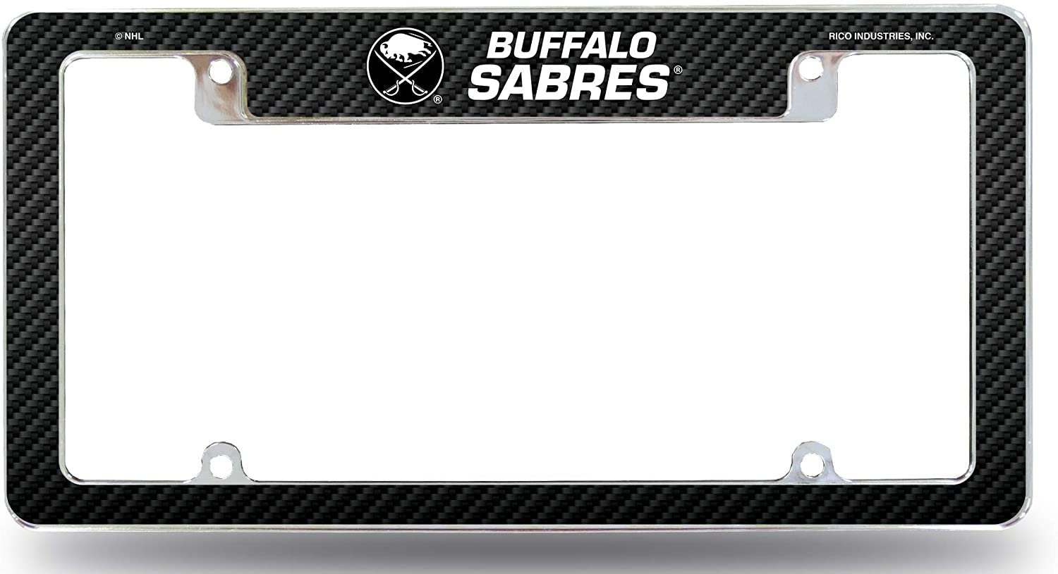 Buffalo Sabres Metal License Plate Frame EZ View Carbon Fiber Design All Over Style Heavy Gauge Chrome Tag Cover Hockey