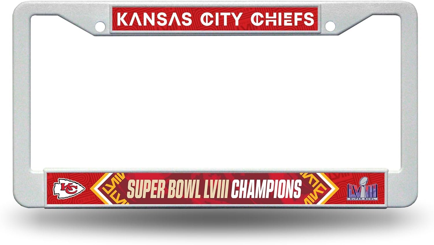Kansas City Chiefs 2024 Super Bowl LVIII Champions Plastic License Plate Frame Tag Cover, 12x6 Inch