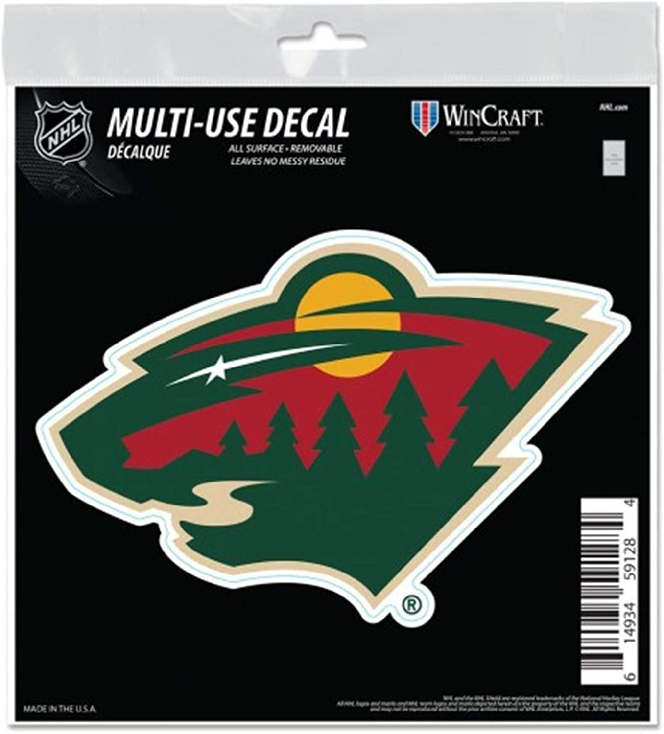 Minnesota Wild 6 Inch Decal Sticker, Flat Vinyl, Die Cut, Primary Design, Full Adhesive Backing