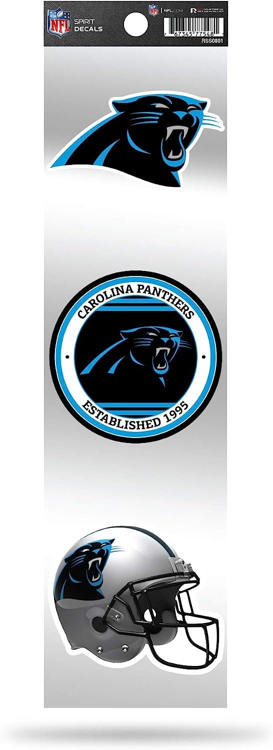 Carolina Panthers 3-Piece Retro Decal Sticker Sheet, Die Cut, Clear Backing, 3x12 Inch
