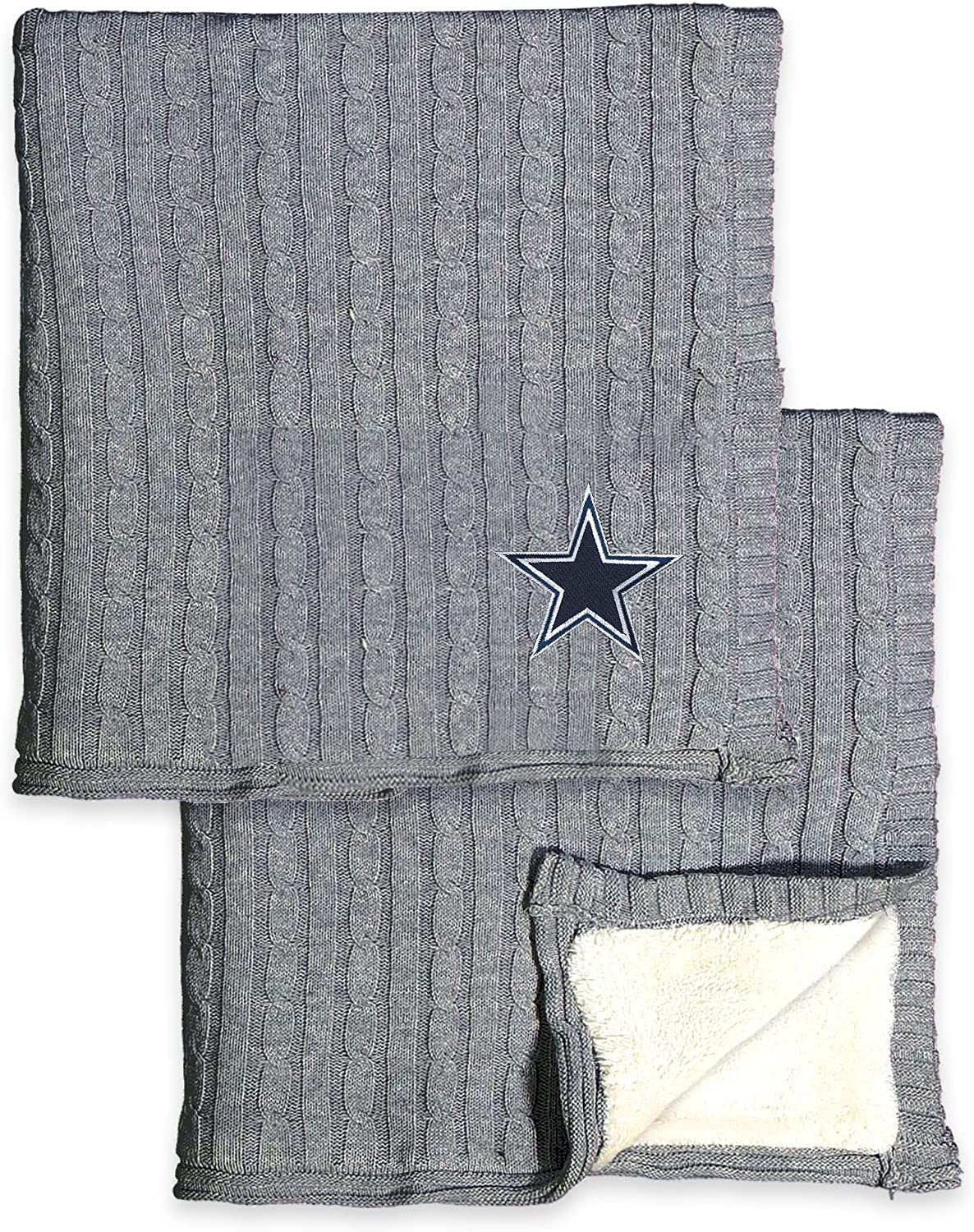 Dallas Cowboys Cable Sweater Knit Sherpa Throw Blanket 50x60 Inch Adult