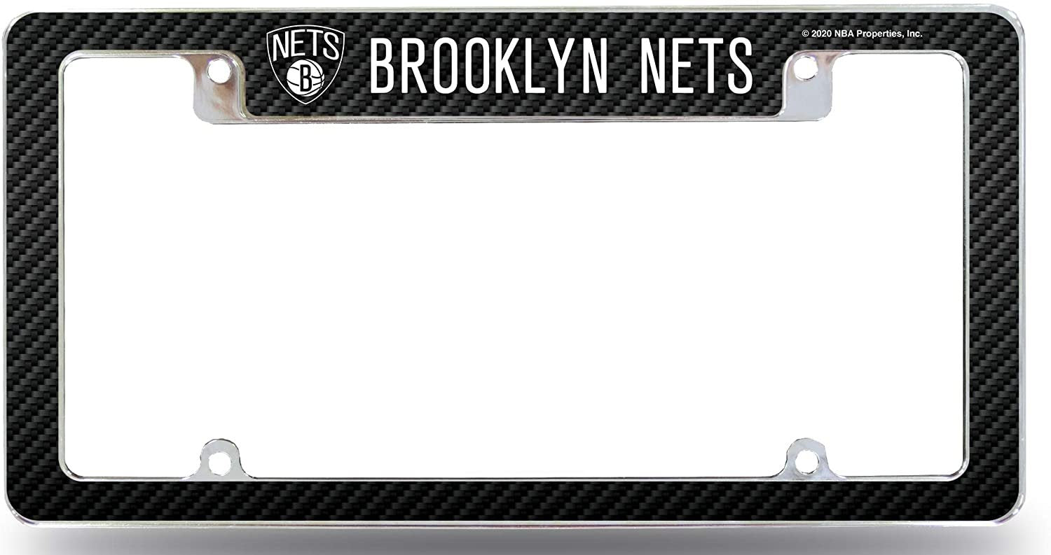Brooklyn Nets Metal License Plate Frame Chrome Tag Cover, Carbon Fiber Design, 12x6 Inch
