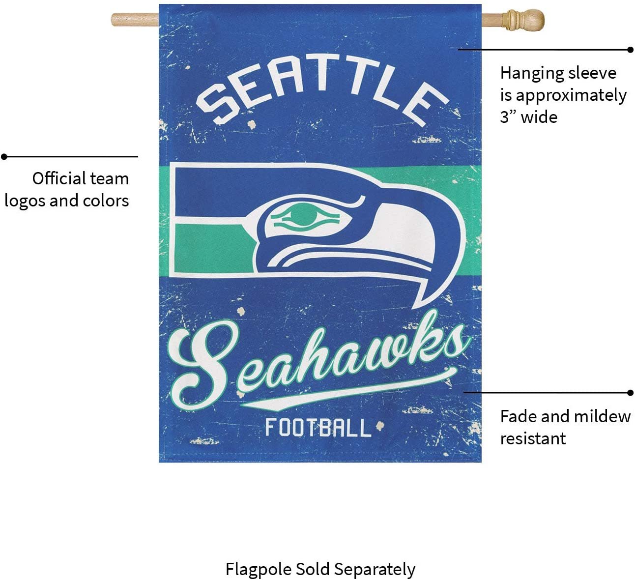 Seattle Seahawks House Banner Flag, Premium Double Sided, 28x44 Inch, Vintage Design, Linen, Indoor Outdoor