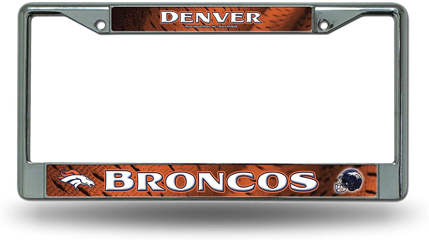 Denver Broncos Chrome Metal License Plate Frame Tag Cover, 6x12 Inch