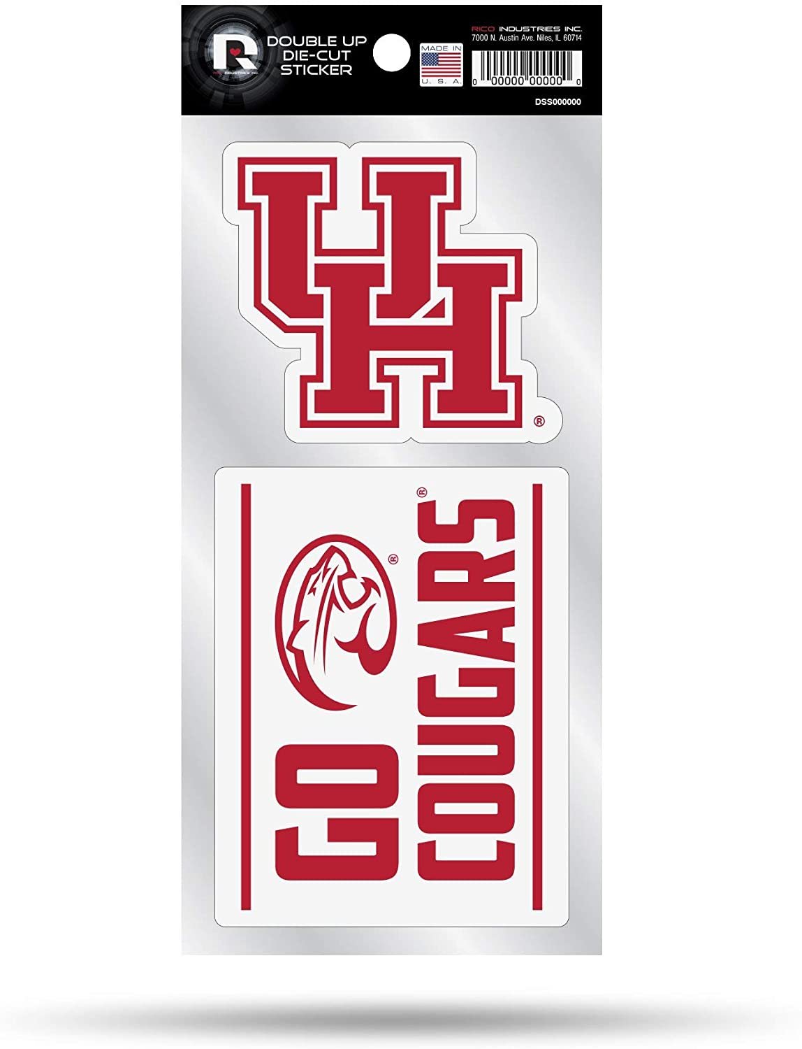 University of Houston Cougars 2-Piece Double Up Die Cut Sticker Decal Sheet, 4x8 Inch