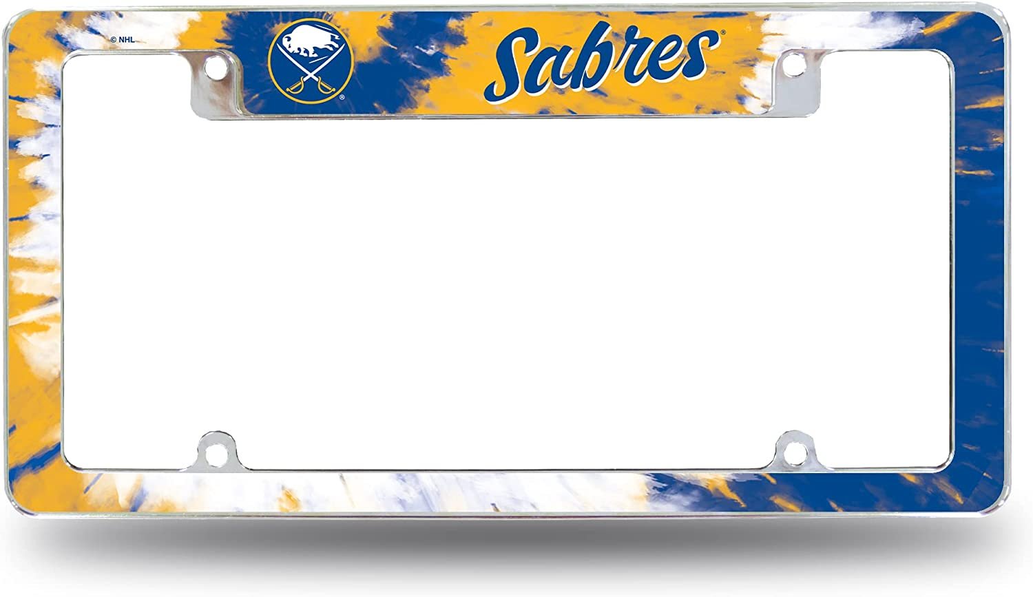 Buffalo Sabres Metal License Plate Frame Chrome Tag Cover Tie Dye Design 6x12 Inch