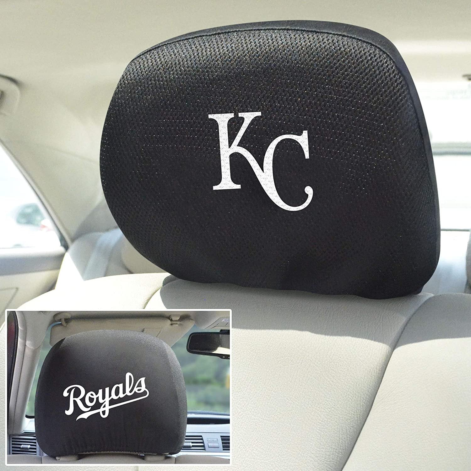 Kansas City Royals Pair of Premium Embroidered Auto Head Rest Covers, Black Elastic, 10x14 Inch